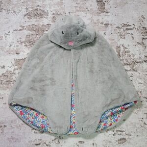 Mini Boden Bunny Cape Kids L Gray Fleece Hooded Poncho Floral EUC RARE Soft